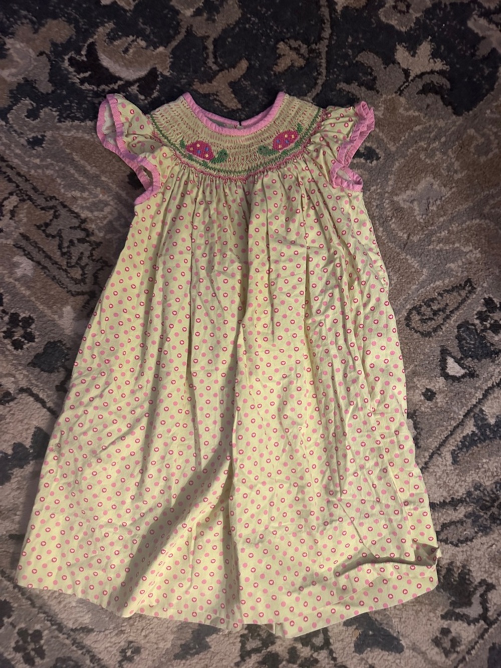 Girls Yellow and Pink Smocked dress size 2 cute summer turtle Velani Classics